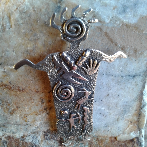 Sterling Silver NAVAJO SIGNED Petroglyph Art Pin/PENDANT